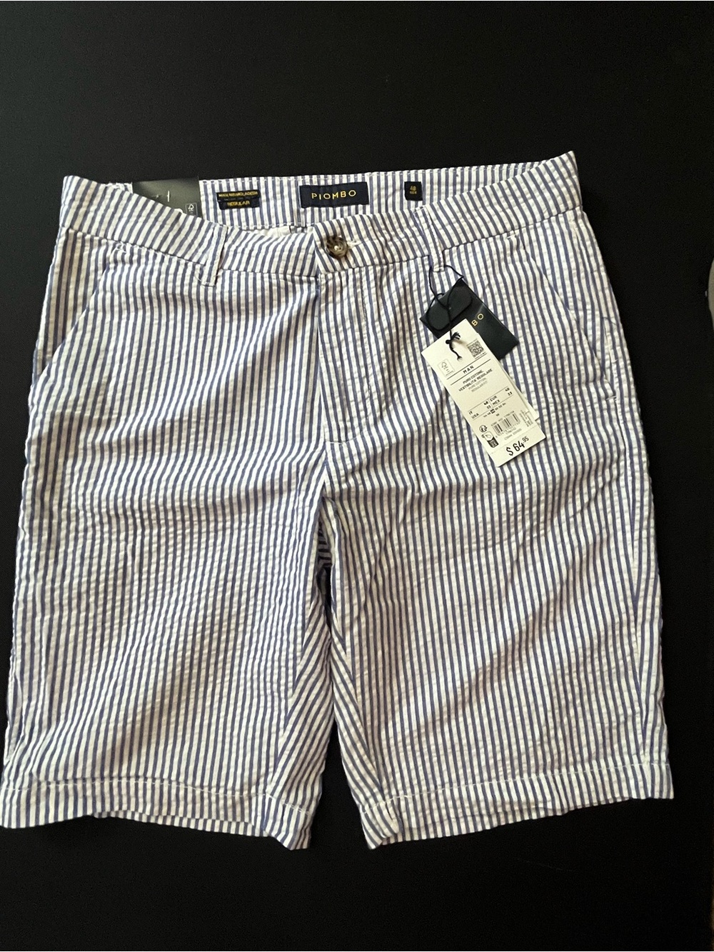 Piombo Blue & White Striped Seersucker Shorts size 33 New - Picture 3 of 5
